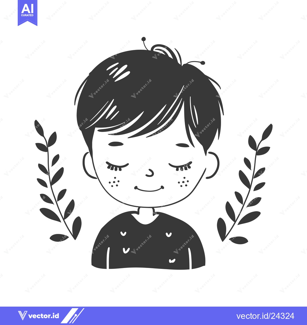 Premium Vector dari Black and White Illustration of a Smiling Boy with Short Hair