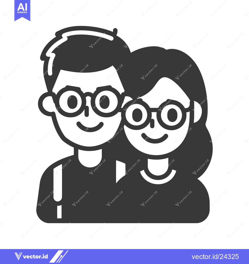 Premium Vector dari Black and White Illustration of a Smiling Couple Wearing Glasses