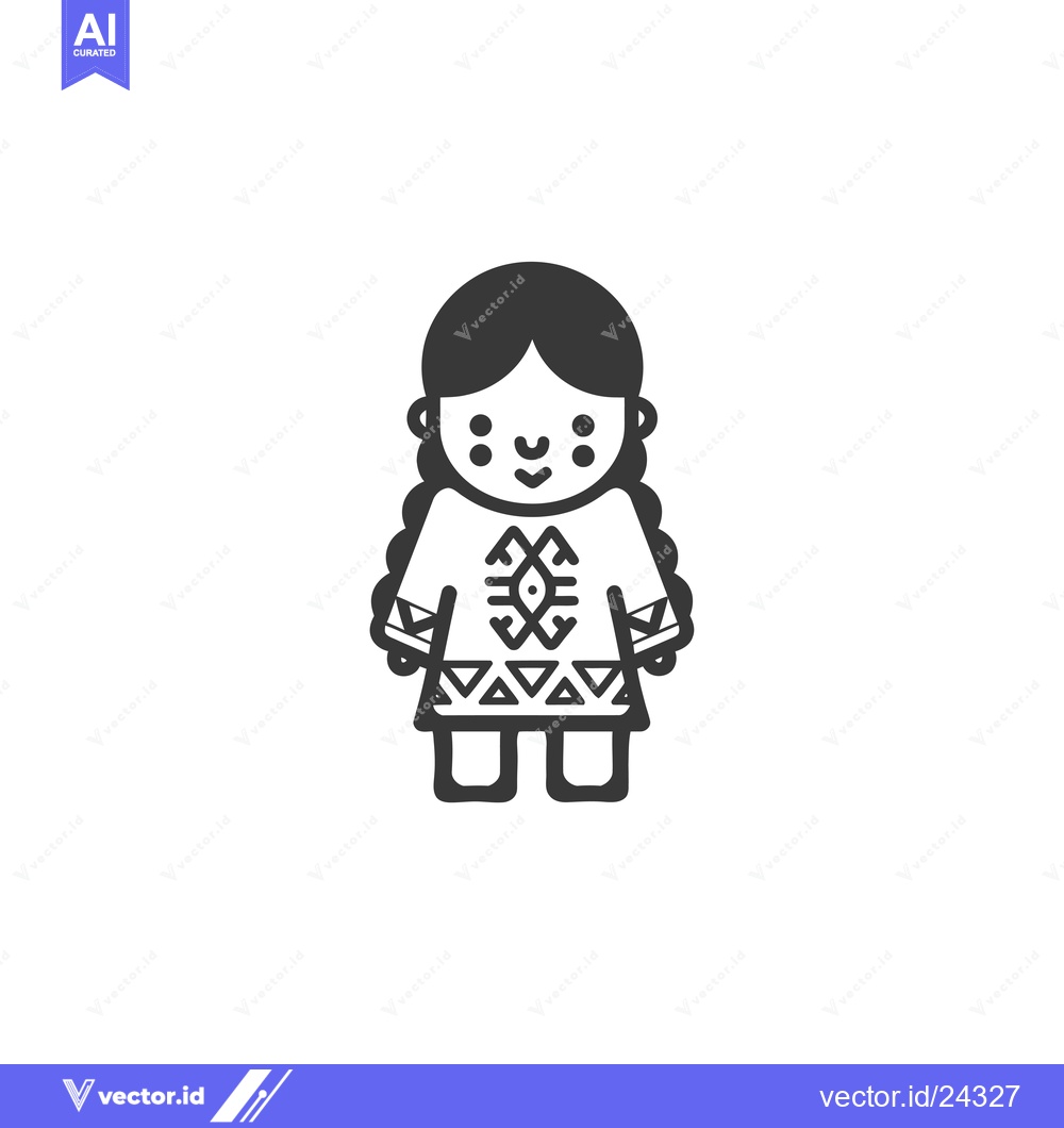 Premium Vector dari Black and White Illustration of a Smiling Girl in Traditional Clothing