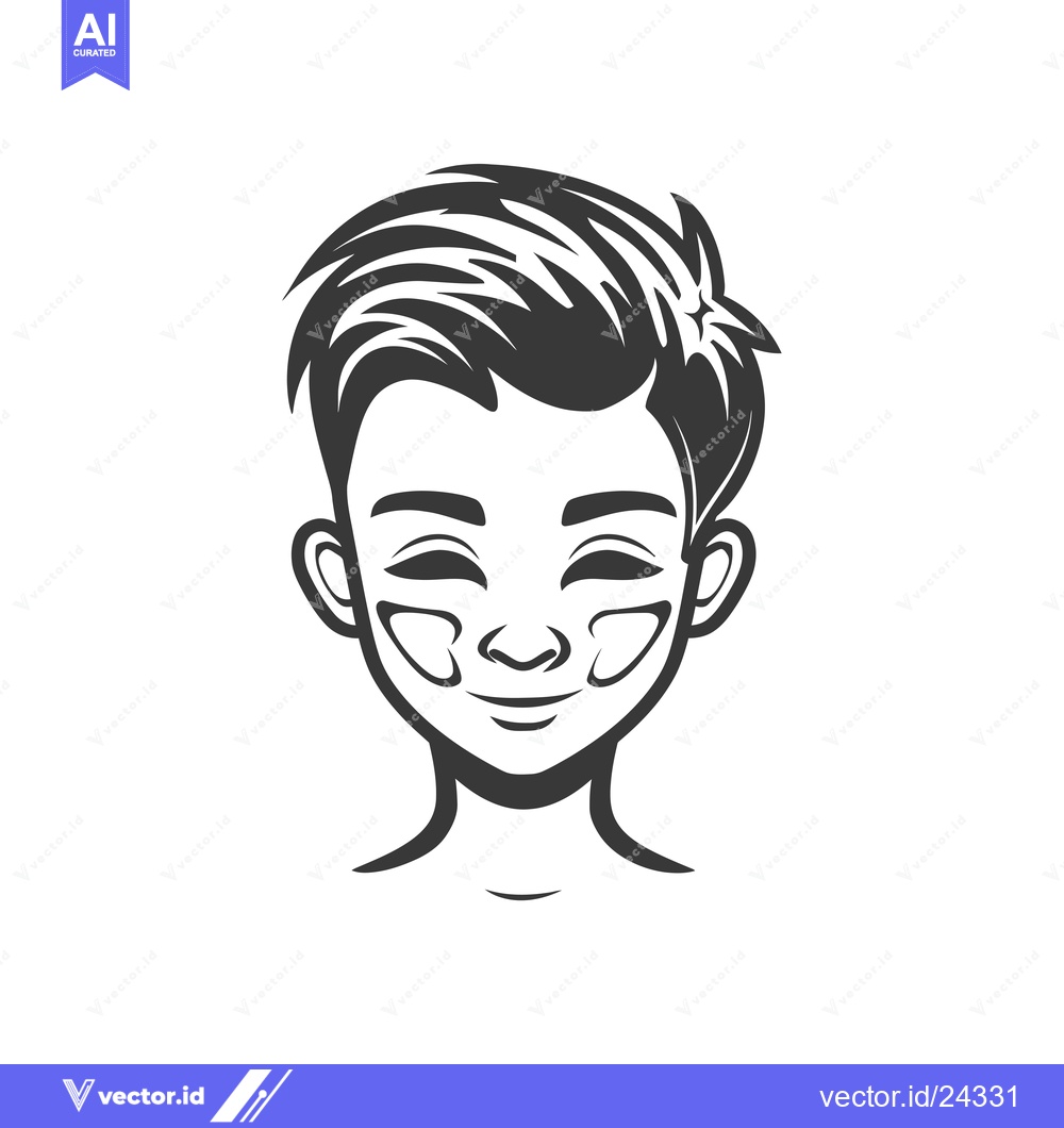 Premium Vector dari Black and White Illustration of a Smiling Person with Short Hair