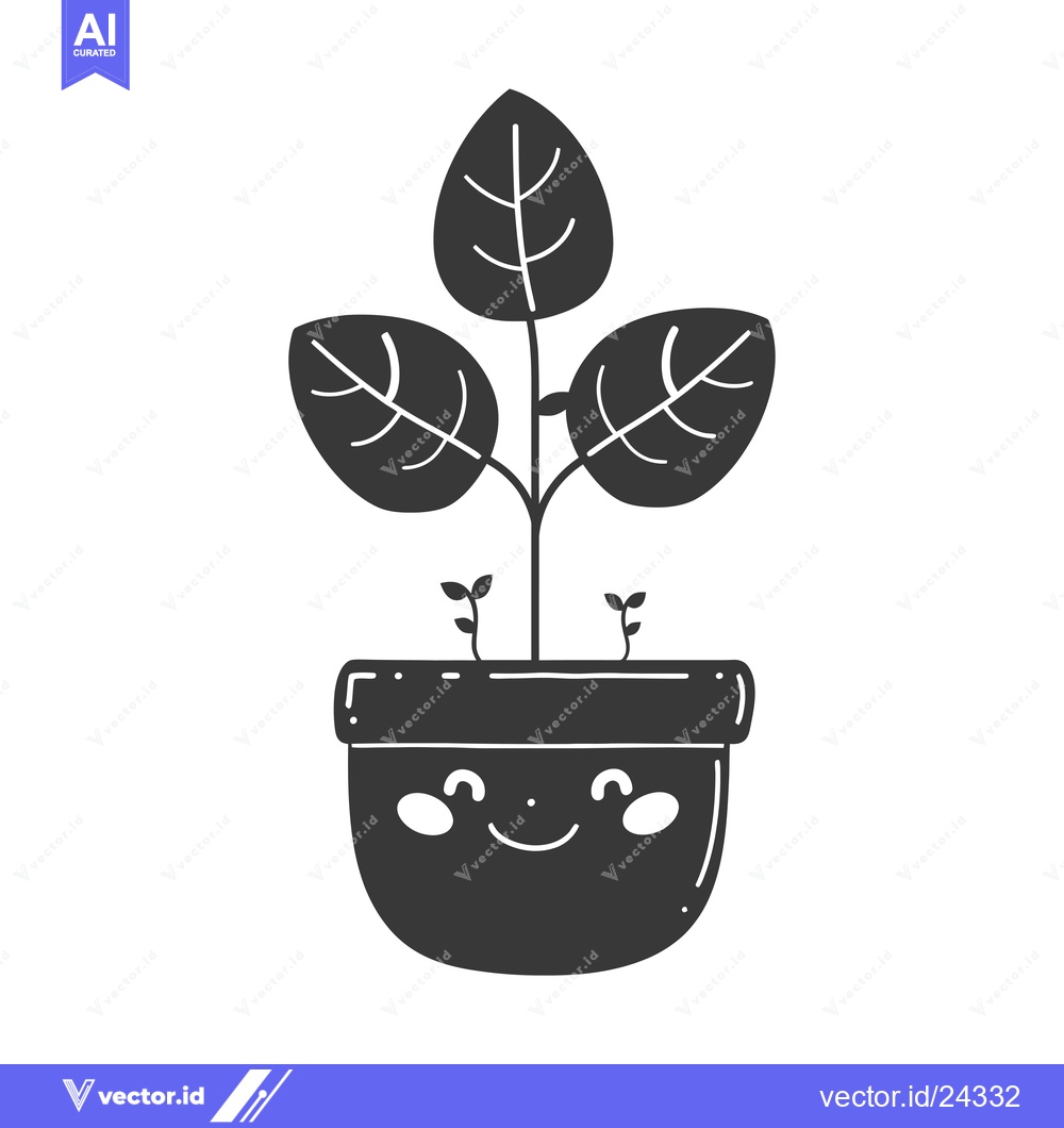 Premium Vector dari Black and White Illustration of a Smiling Plant in a Pot