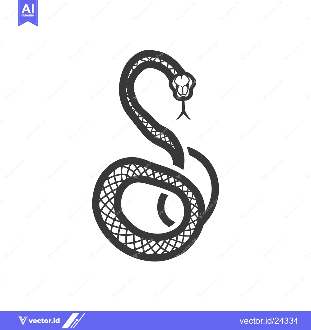 Premium Vector of Black and White Illustration of a Snake Coiled with its Head Raised