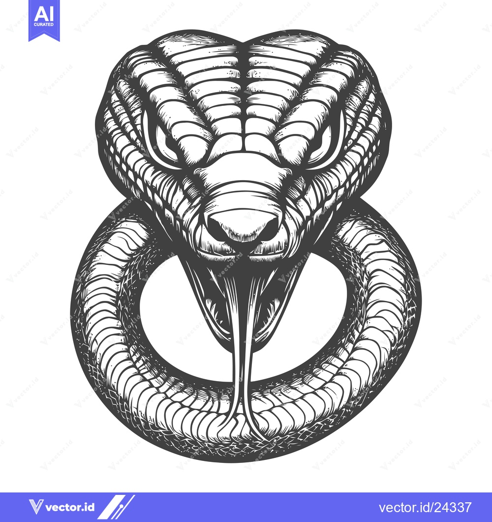 Premium Vector dari Black and White Illustration of a Snake with Fangs Out