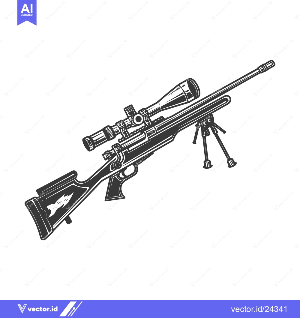 Premium Vector of Black and white illustration of a sniper rifle with a scope