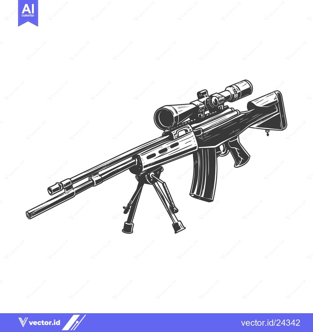 Premium Vector of Black and White Illustration of a Sniper Rifle with a Scope