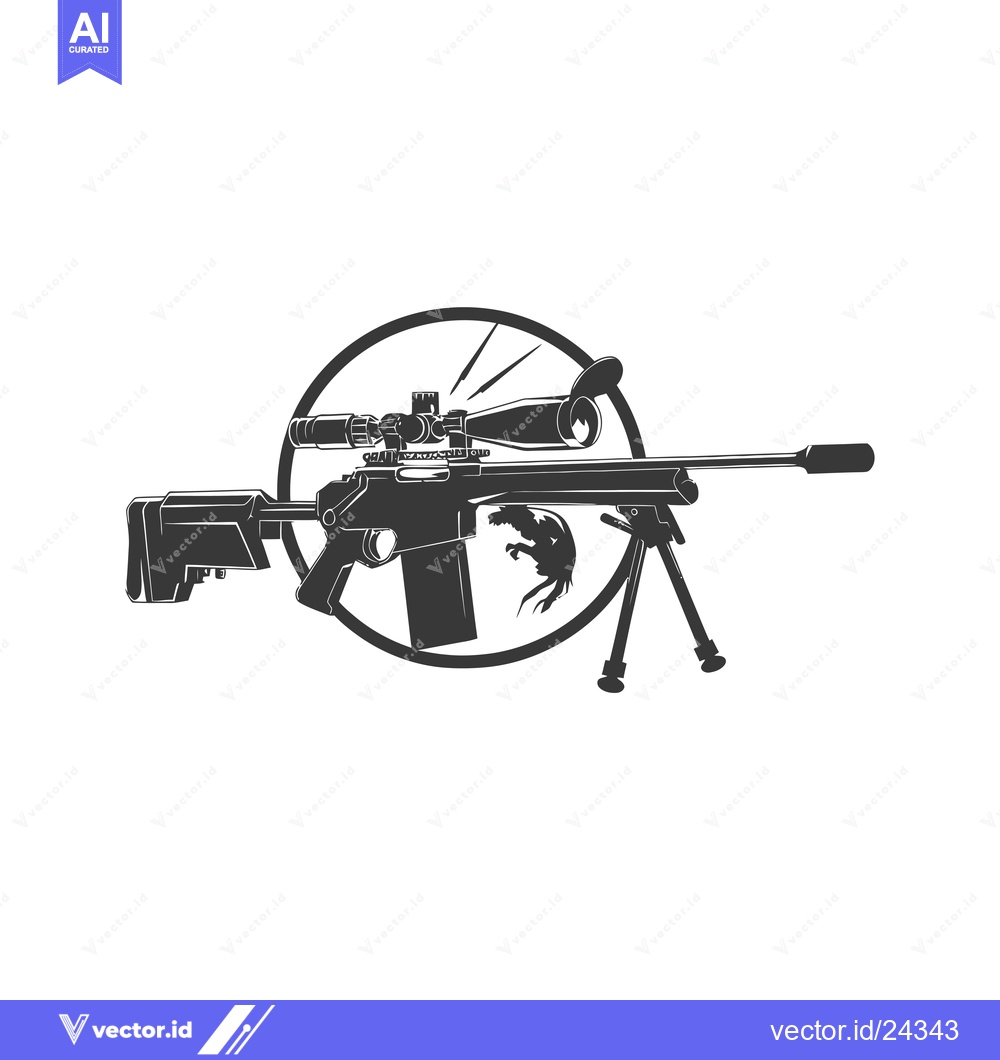 Premium Vector dari Black and white illustration of a sniper rifle with scope