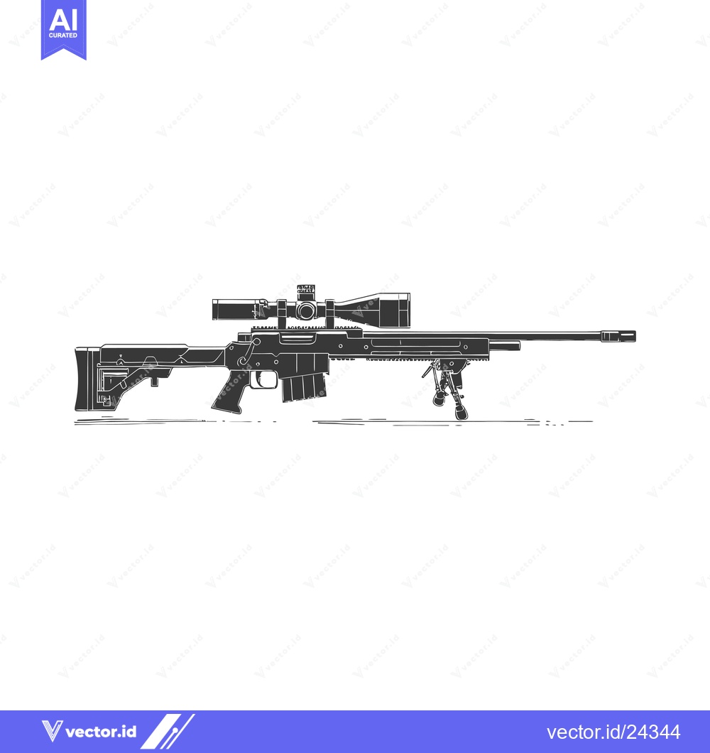 Premium Vector dari Black and White Illustration of a Sniper Rifle with Scope and Bipod