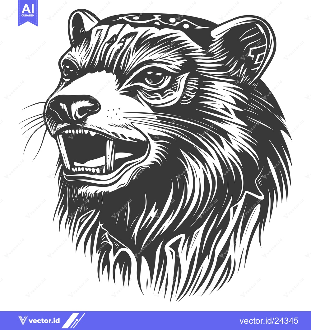 Premium Vector of Black and White Illustration of a Snout and Jaw of an Animal with a Sh