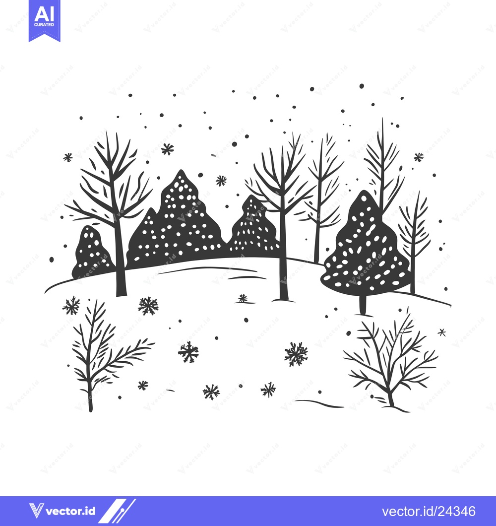 Premium Vector dari Black and White Illustration of a Snowy Forest Landscape