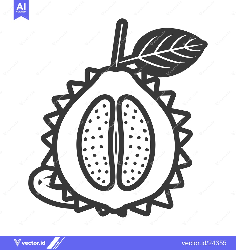 Premium Vector of Black and White Illustration of a Spiky, Halved Fruit with Seeds