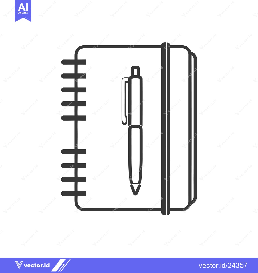 Premium Vector of Black and White Illustration of a Spiral Notebook and Pen