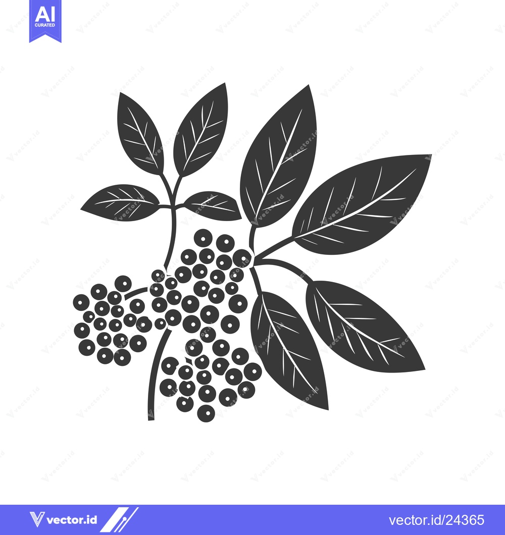 Premium Vector dari Black and White Illustration of a Sprig of Berries and Leaves