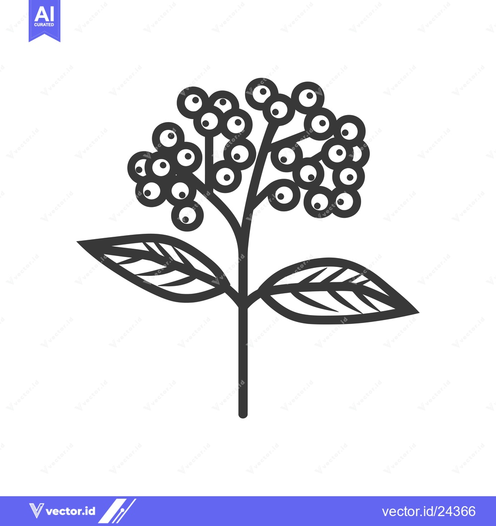 Premium Vector dari Black and White Illustration of a Sprig of Berries with Leaves