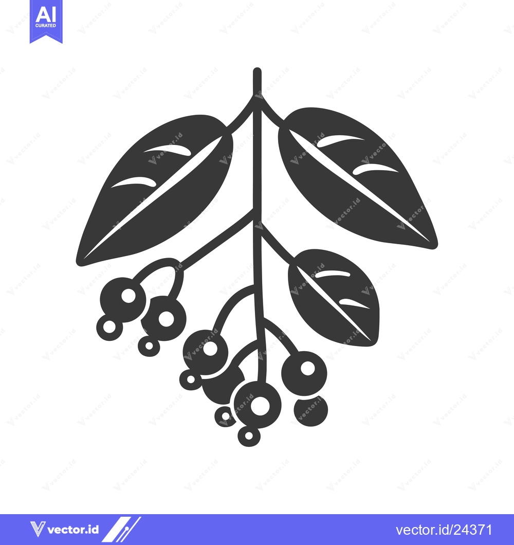Premium Vector dari Black and white illustration of a sprig with leaves and berries
