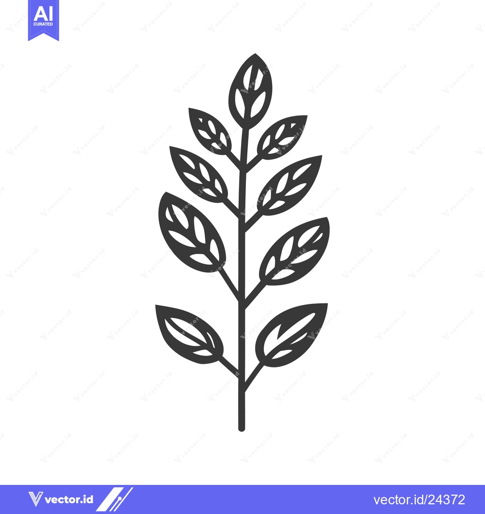 Premium Vector of Black and White Illustration of a Sprig with Six Leaves