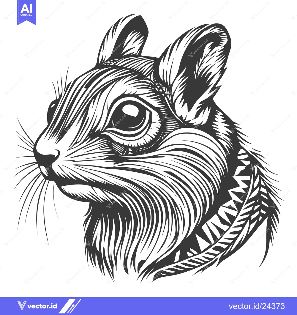 Premium Vector dari Black and White Illustration of a Squirrel's Face with a Feather Detai