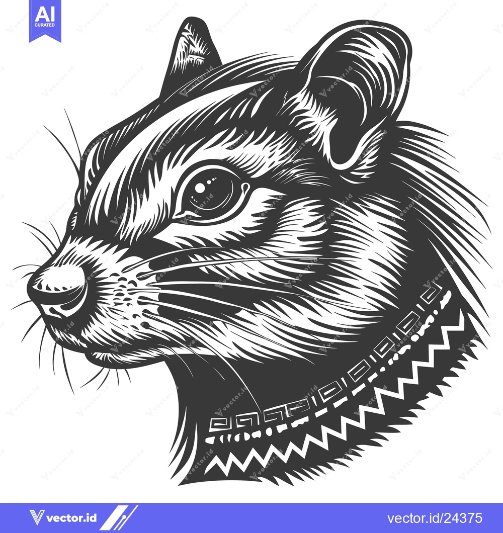 Premium Vector of Black and White Illustration of a Squirrel's Head with Tribal Decor