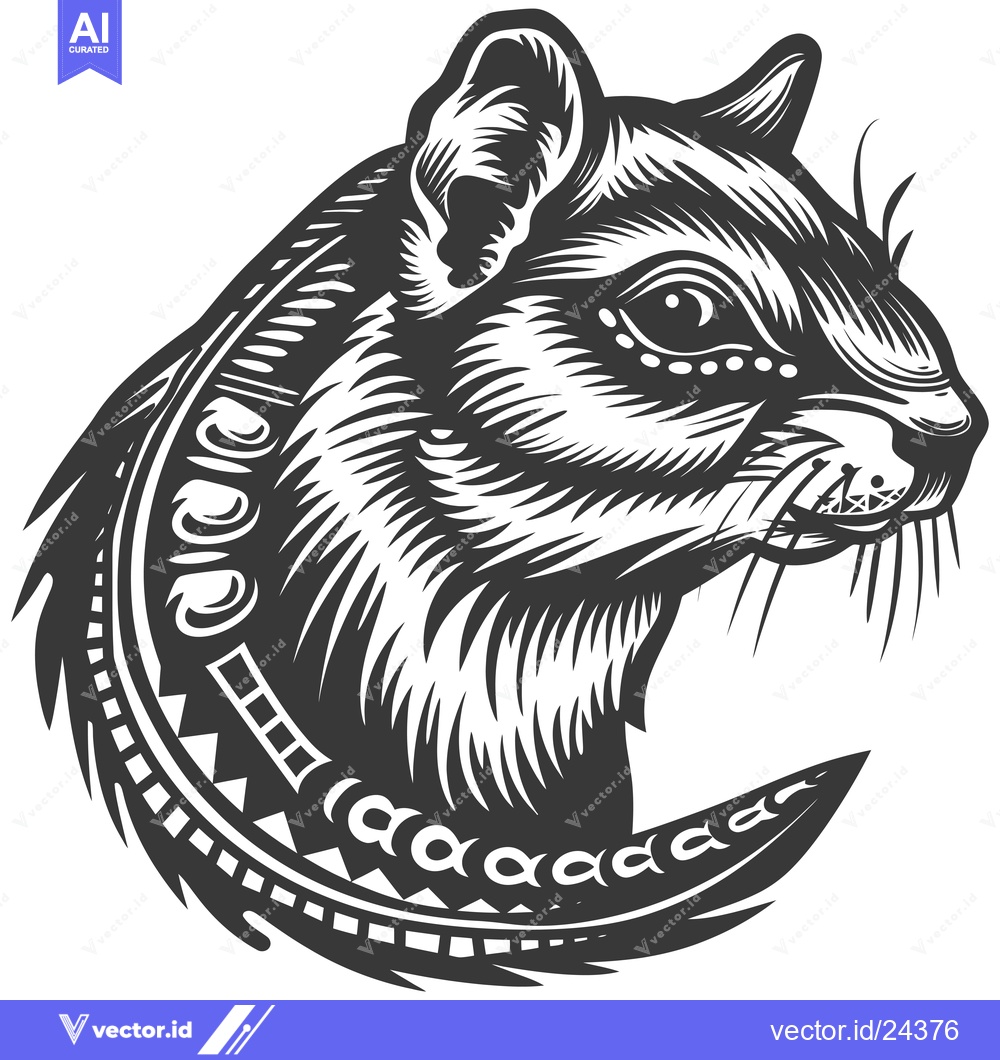 Premium Vector dari Black and White Illustration of a Squirrel's Head with Tribal Pattern