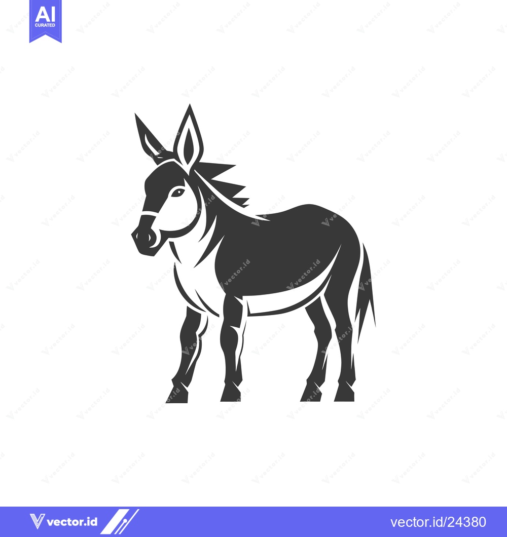 Premium Vector dari Black and White Illustration of a Standing Donkey
