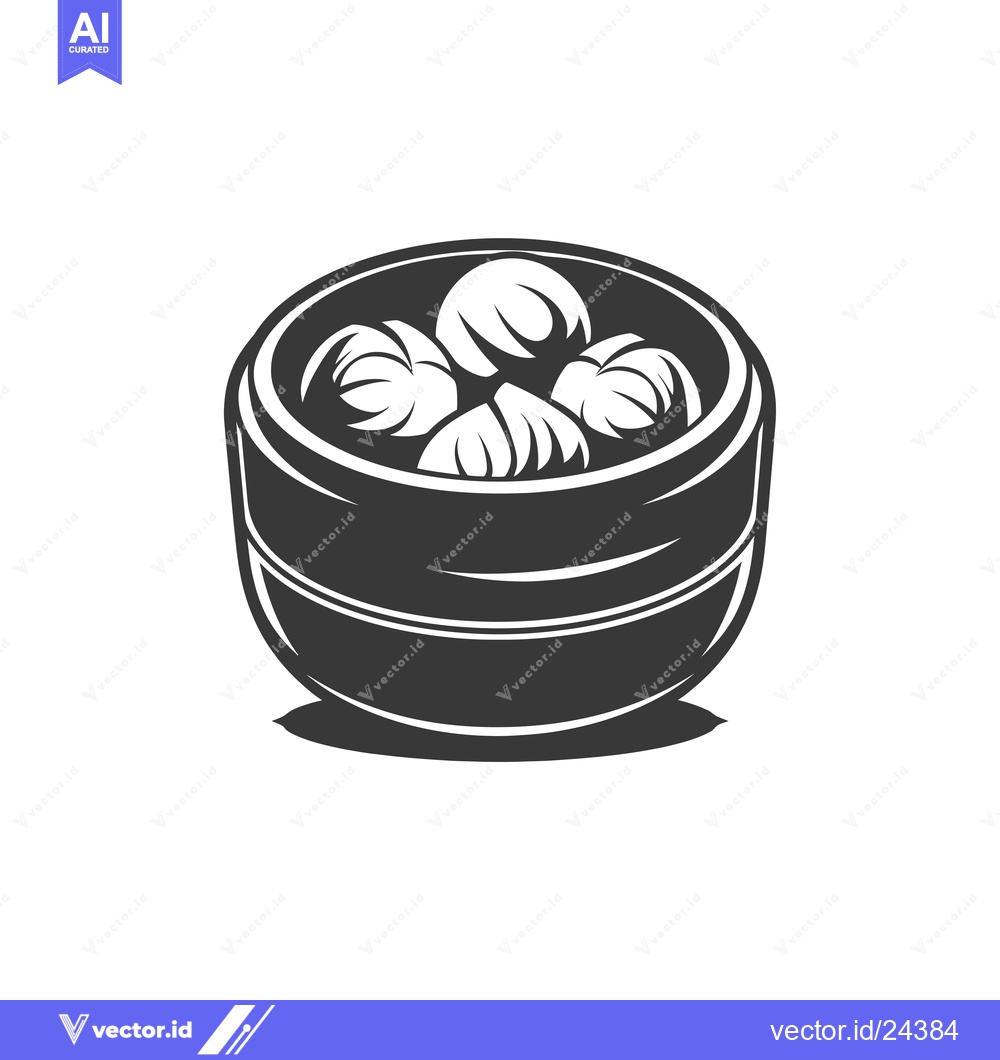 Premium Vector of Black and White Illustration of a Steaming Basket of Dumplings