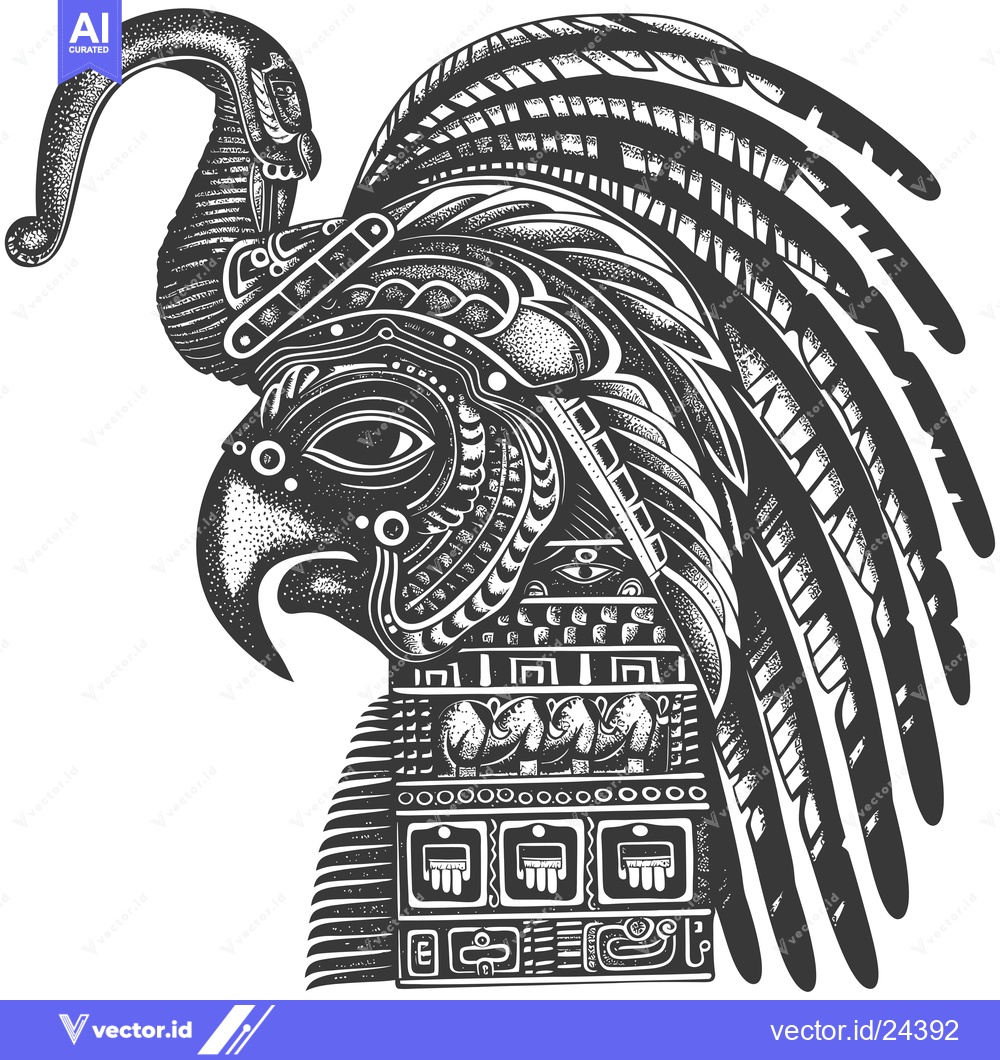 Premium Vector dari Black and White Illustration of a Stylized Bird with Feathered Headdre