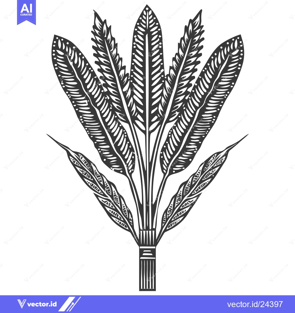 Premium Vector of Black and White Illustration of a Stylized Plant with Five Leaves