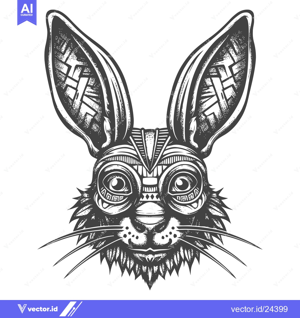 Premium Vector dari Black and White Illustration of a Stylized Rabbit Face with Geometric