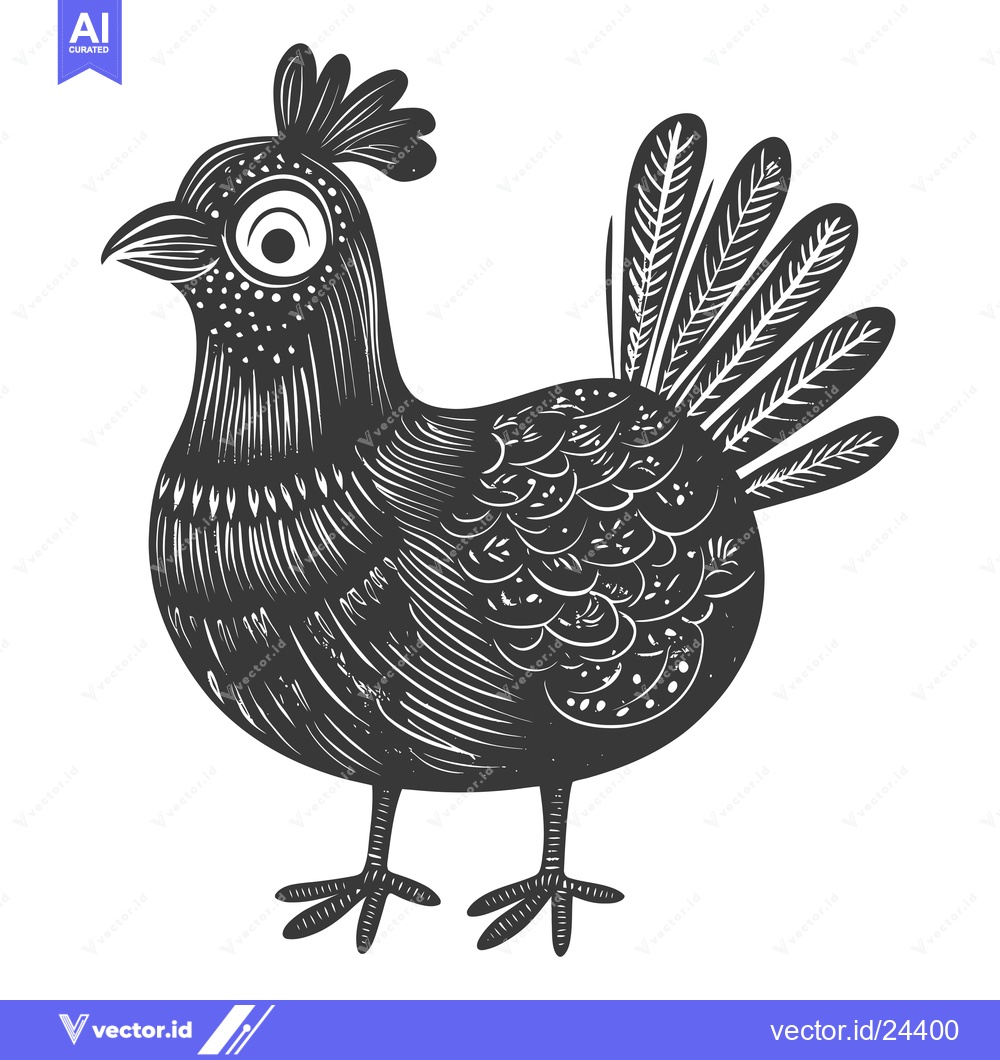 Premium Vector dari Black and White Illustration of a Stylized Rooster with a Large Eye