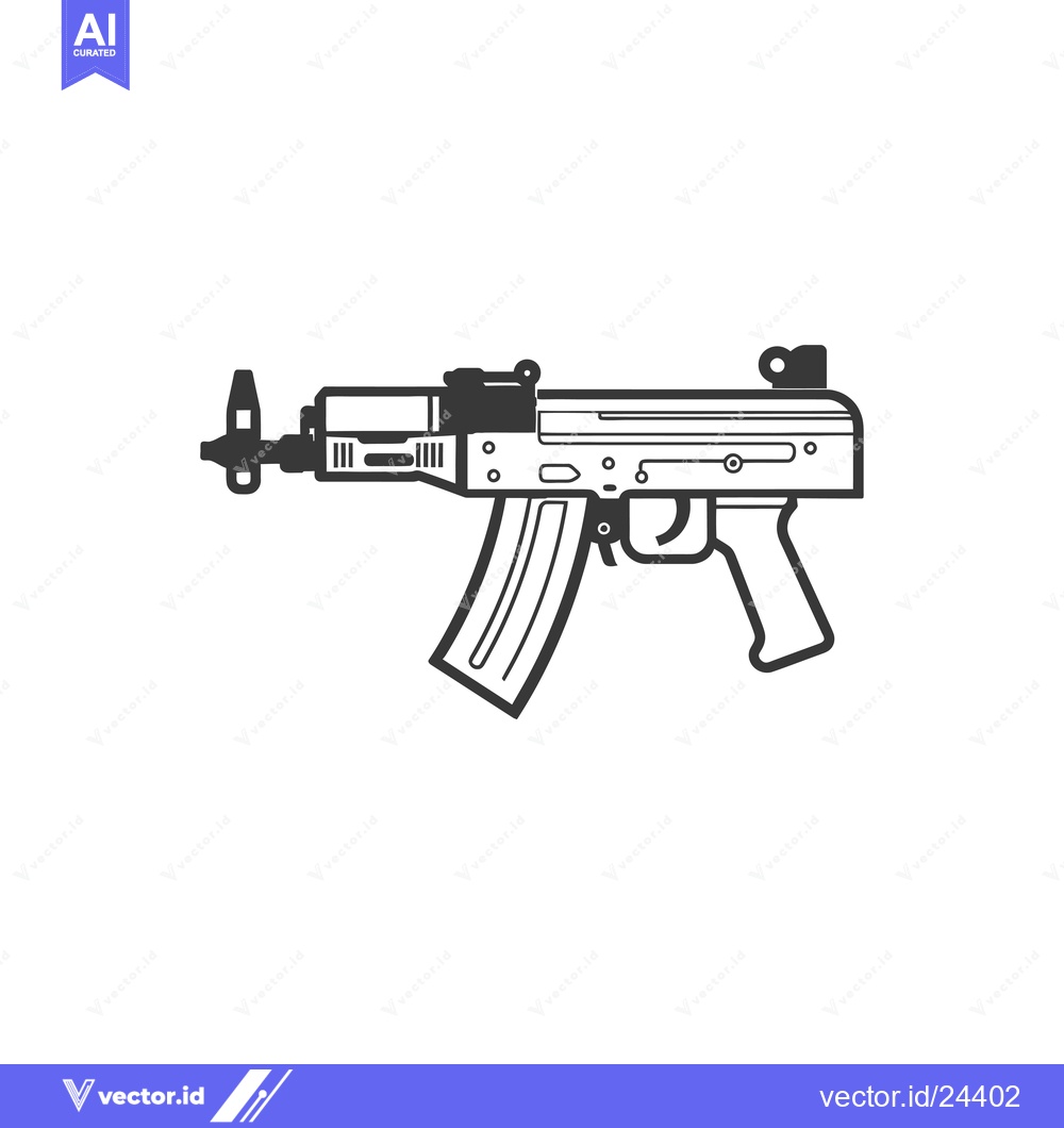 Premium Vector dari Black and white illustration of a submachine gun