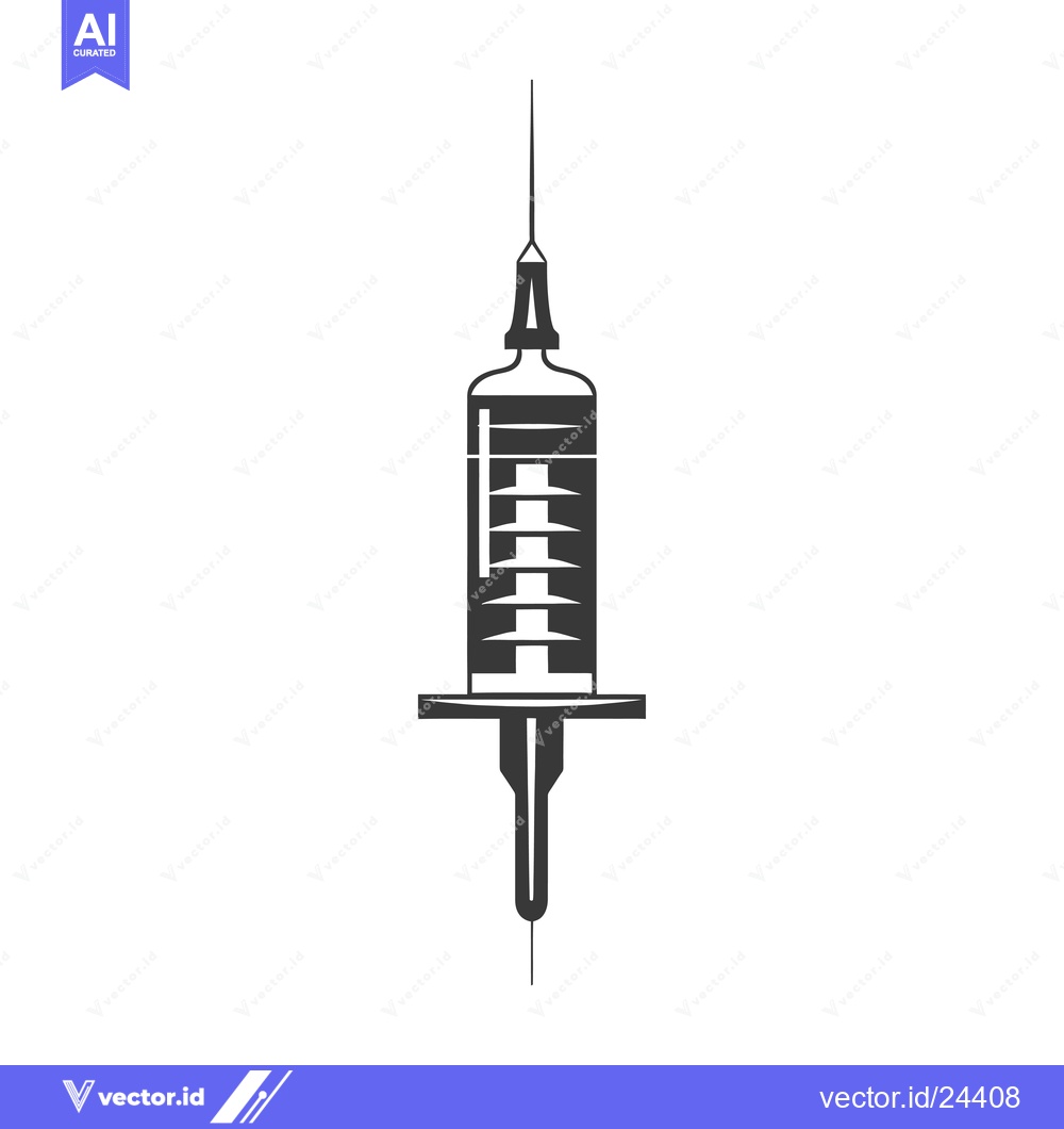 Premium Vector of Black and white illustration of a syringe with a needle