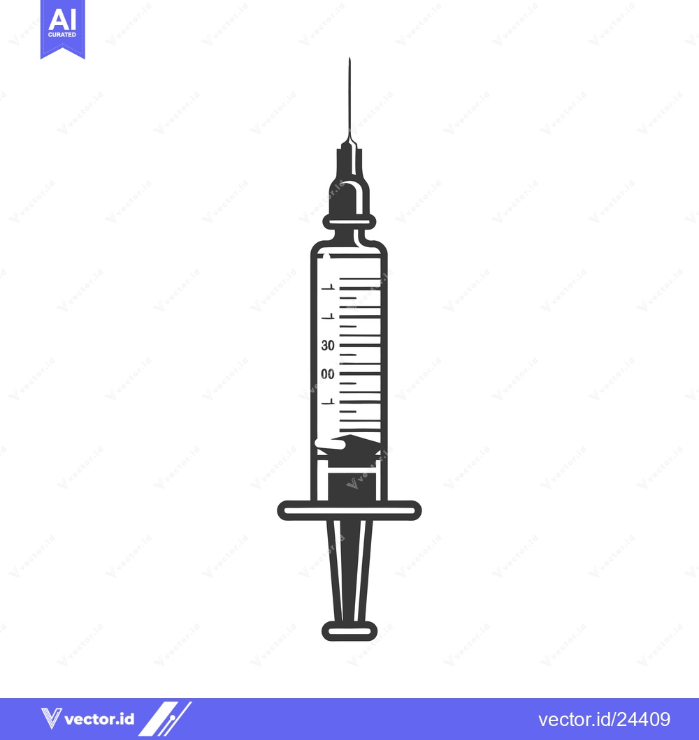 Premium Vector of Black and White Illustration of a Syringe with Needle