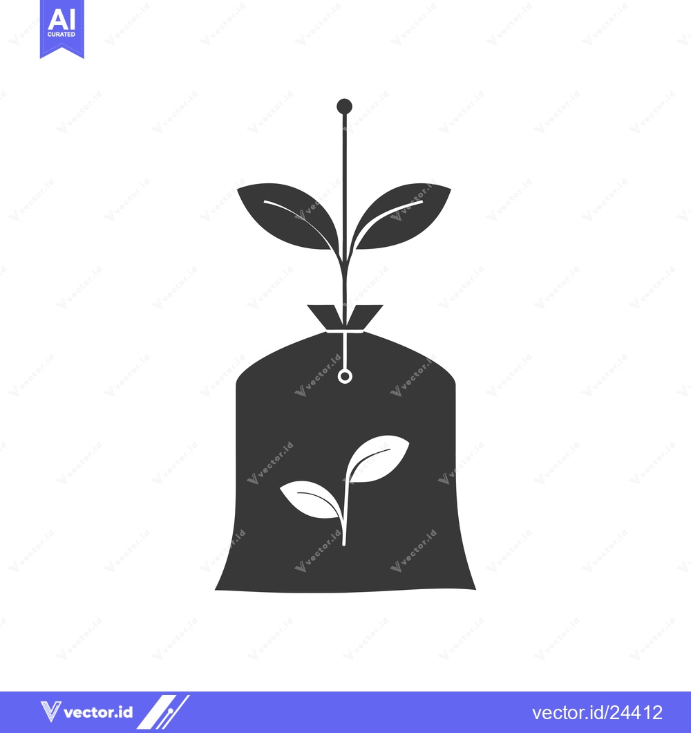 Premium Vector of Black and White Illustration of a Tea Bag with a Stem and Two Leaves