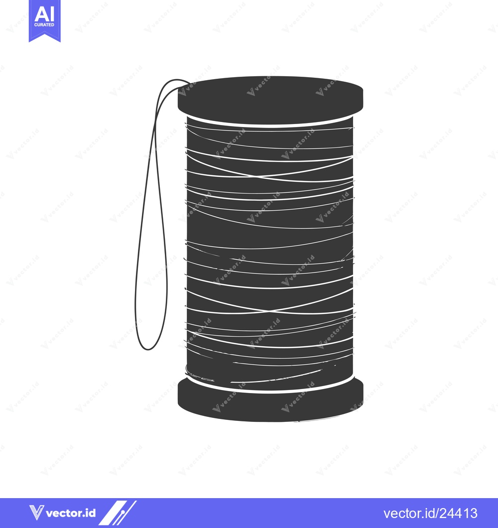 Premium Vector of Black and White Illustration of a Thread Spool with String