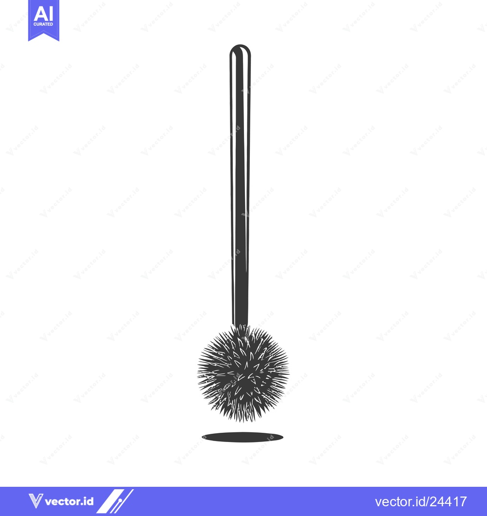 Premium Vector of Black and White Illustration of a Toilet Brush