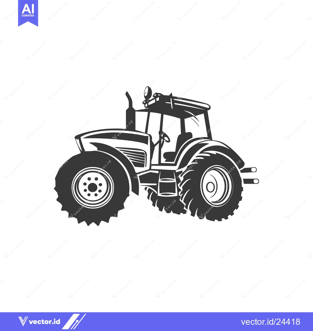Premium Vector of Black and White Illustration of a Tractor