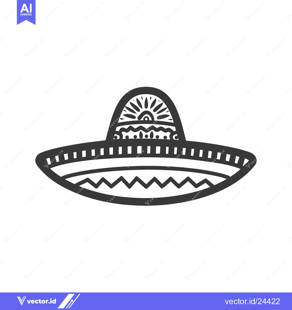 Premium Vector of Black and White Illustration of a Traditional Mexican Sombrero