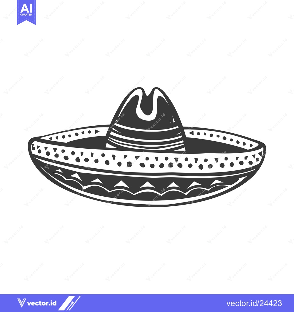 Premium Vector of Black and white illustration of a traditional Mexican sombrero hat
