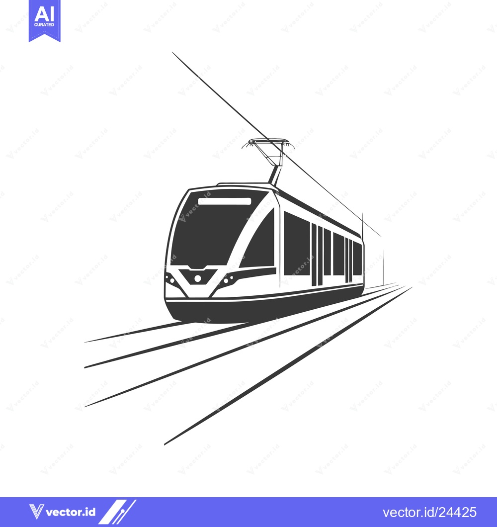 Premium Vector of Black and White Illustration of a Tram on Tracks