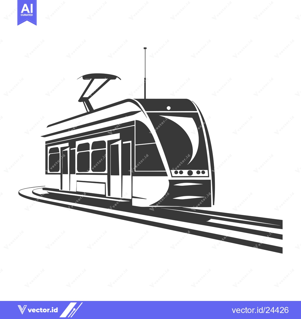 Premium Vector dari Black and White Illustration of a Tram on Tracks