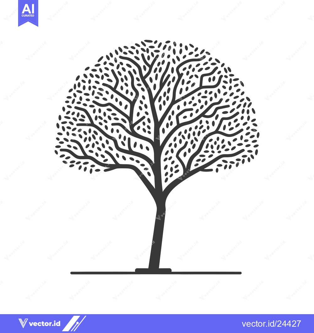 Premium Vector dari Black and White Illustration of a Tree with a Rounded Canopy and Scatt