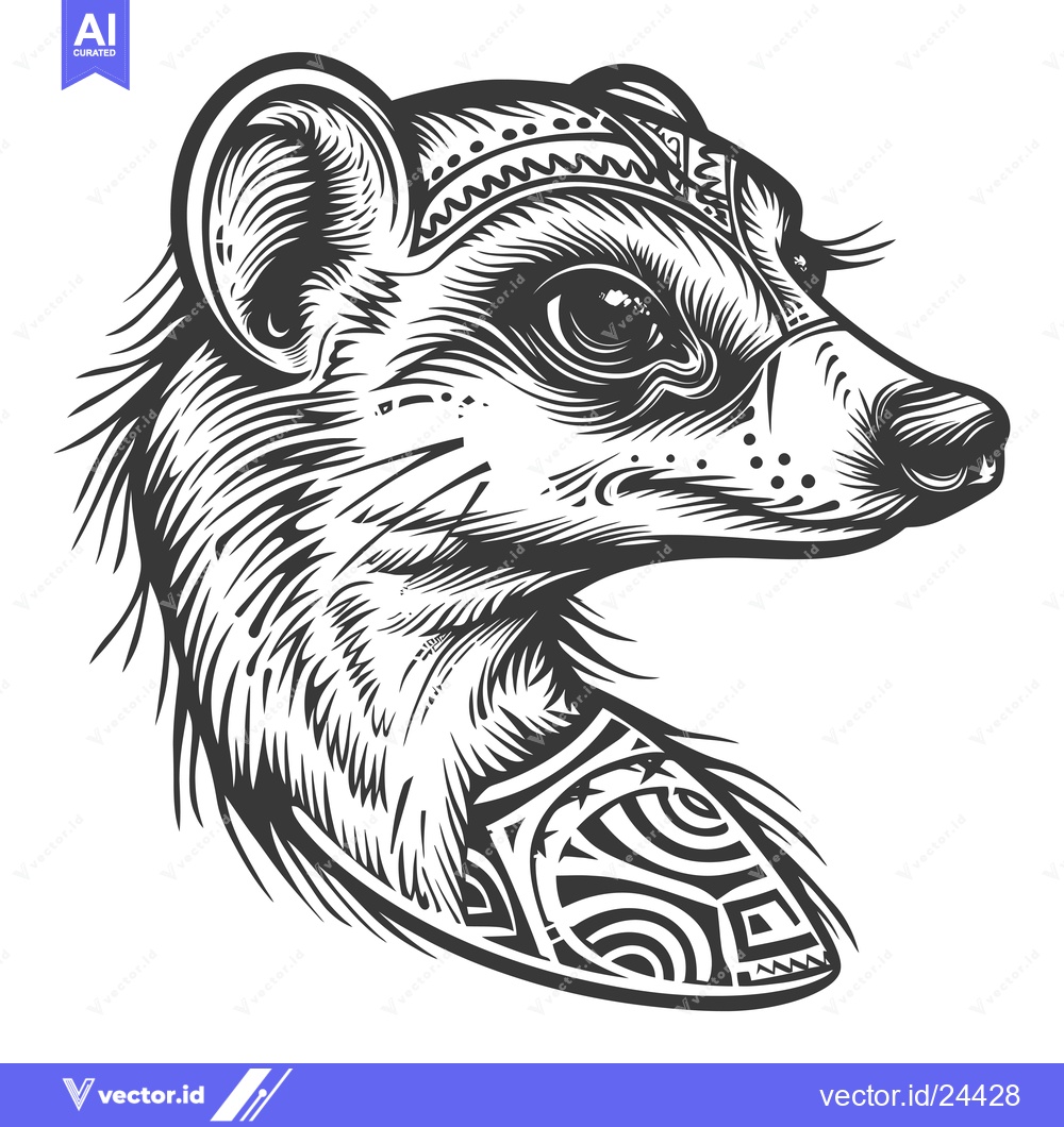 Premium Vector dari Black and White Illustration of a  Tribal Decorated Meerkat Head