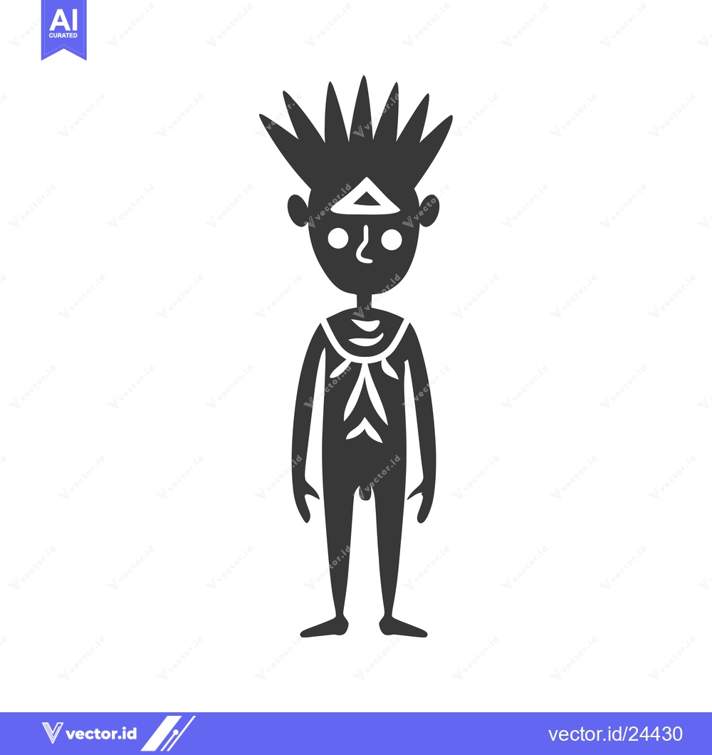 Premium Vector dari Black and White Illustration of a Tribal Person with Spiky Hair