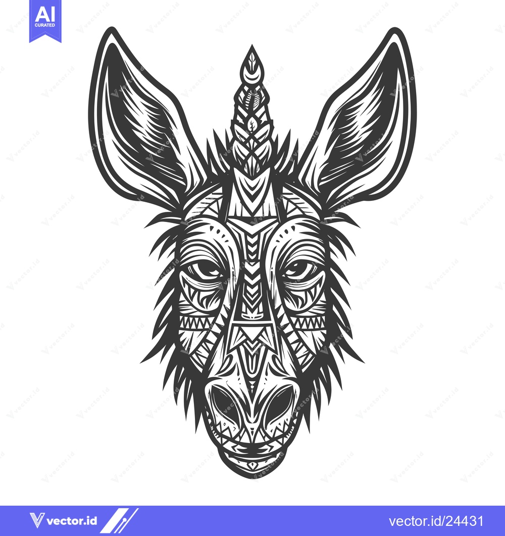 Premium Vector dari Black and White Illustration of a Tribal-Style Donkey Head