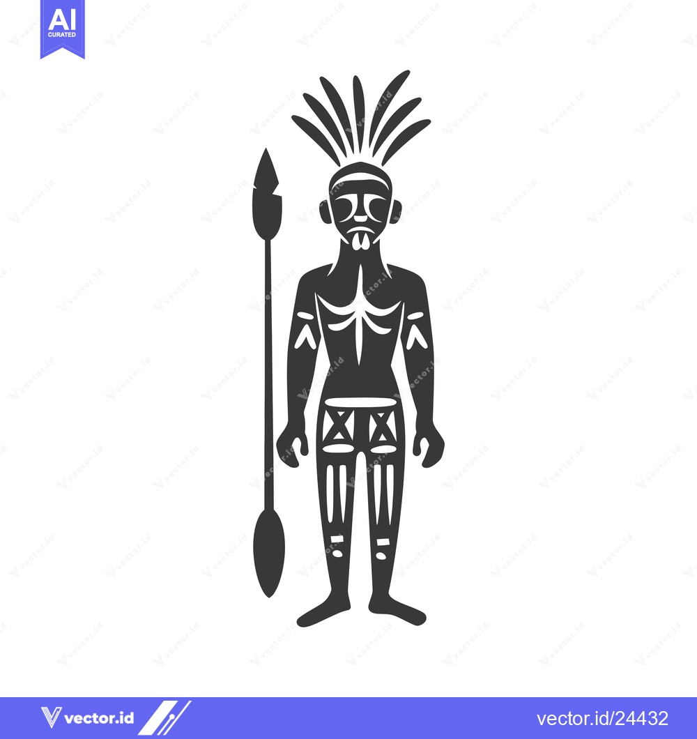Premium Vector dari Black and White Illustration of a Tribal Warrior with a Spear