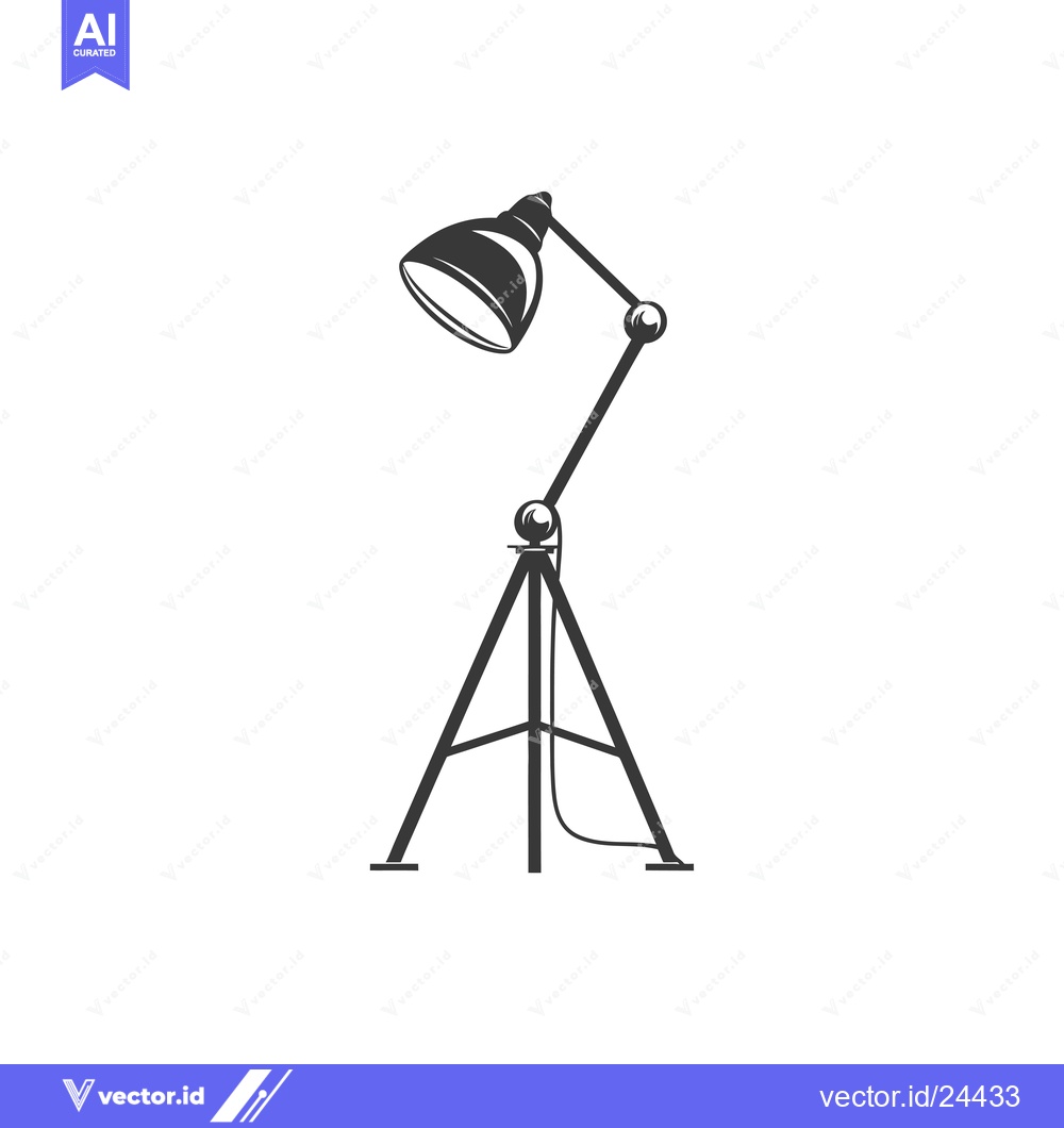 Premium Vector of Black and White Illustration of a Tripod Floor Lamp