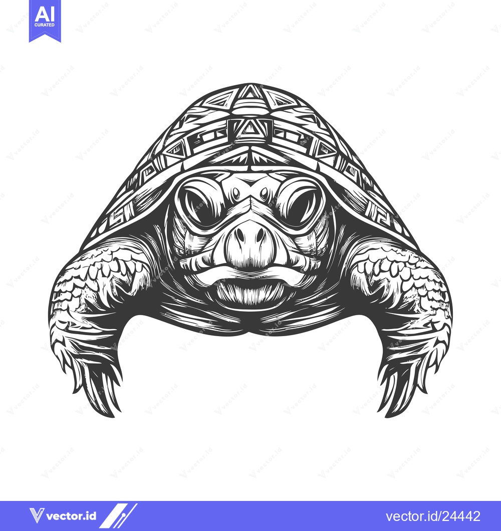 Premium Vector dari Black and White Illustration of a Turtle with a Patterned Shell