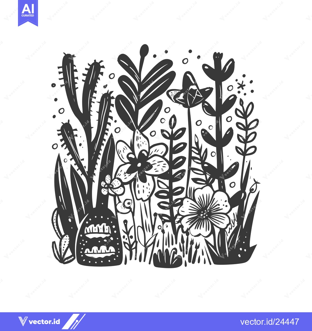 Premium Vector dari Black and White Illustration of a Variety of Plants and Flowers