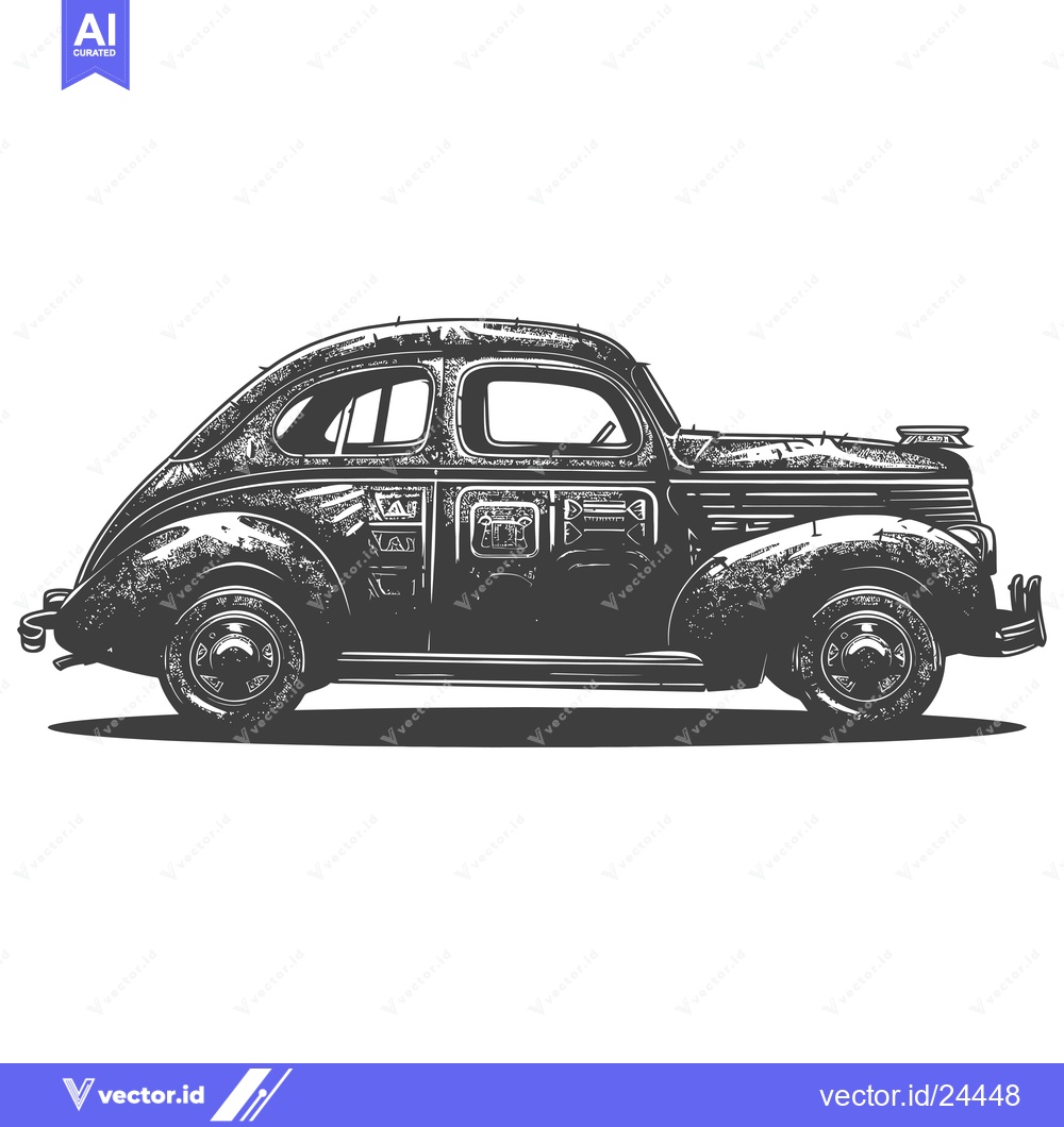 Premium Vector of Black and White Illustration of a Vintage Car
