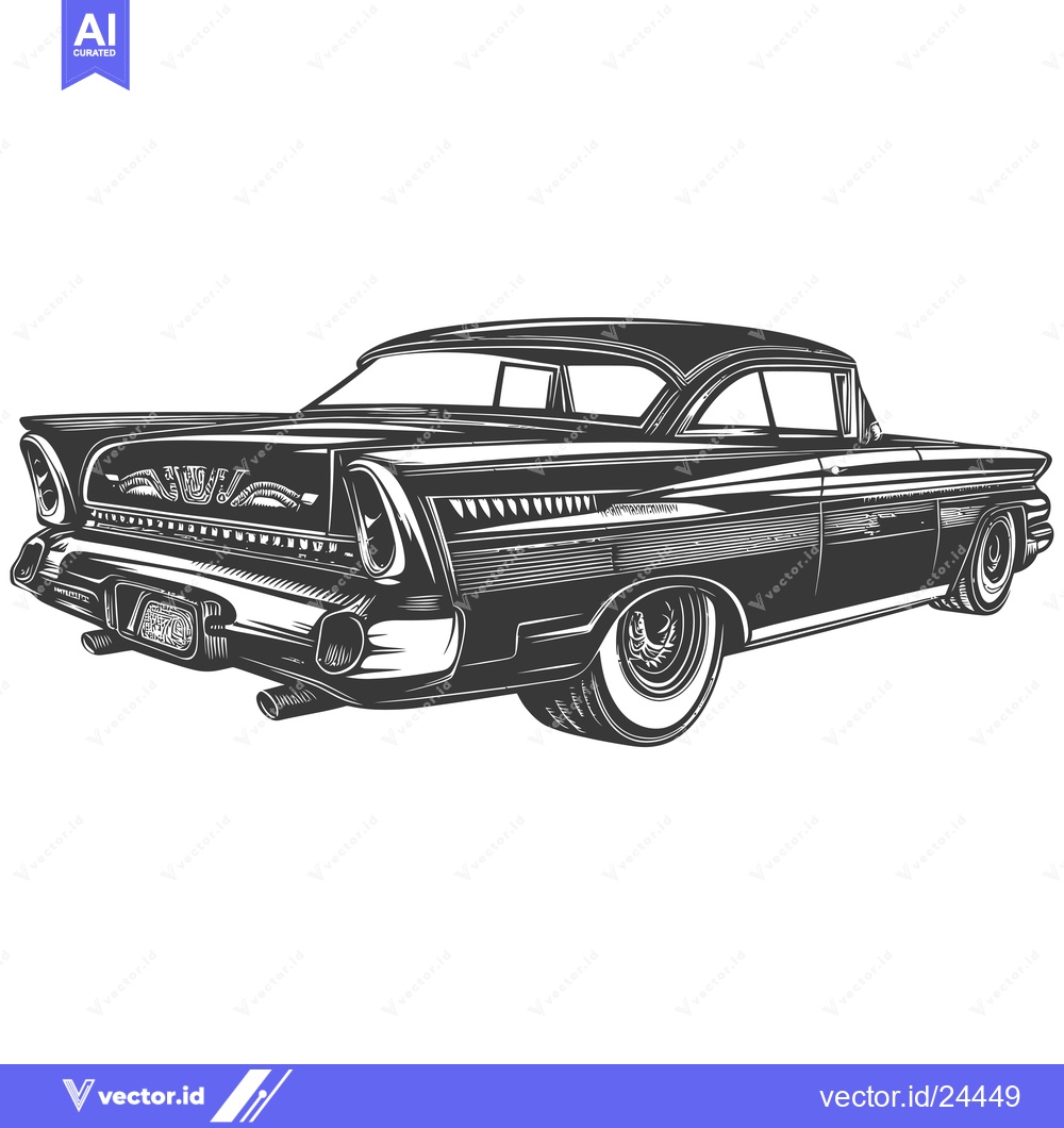Premium Vector of Black and White Illustration of a Vintage Car's Rear End
