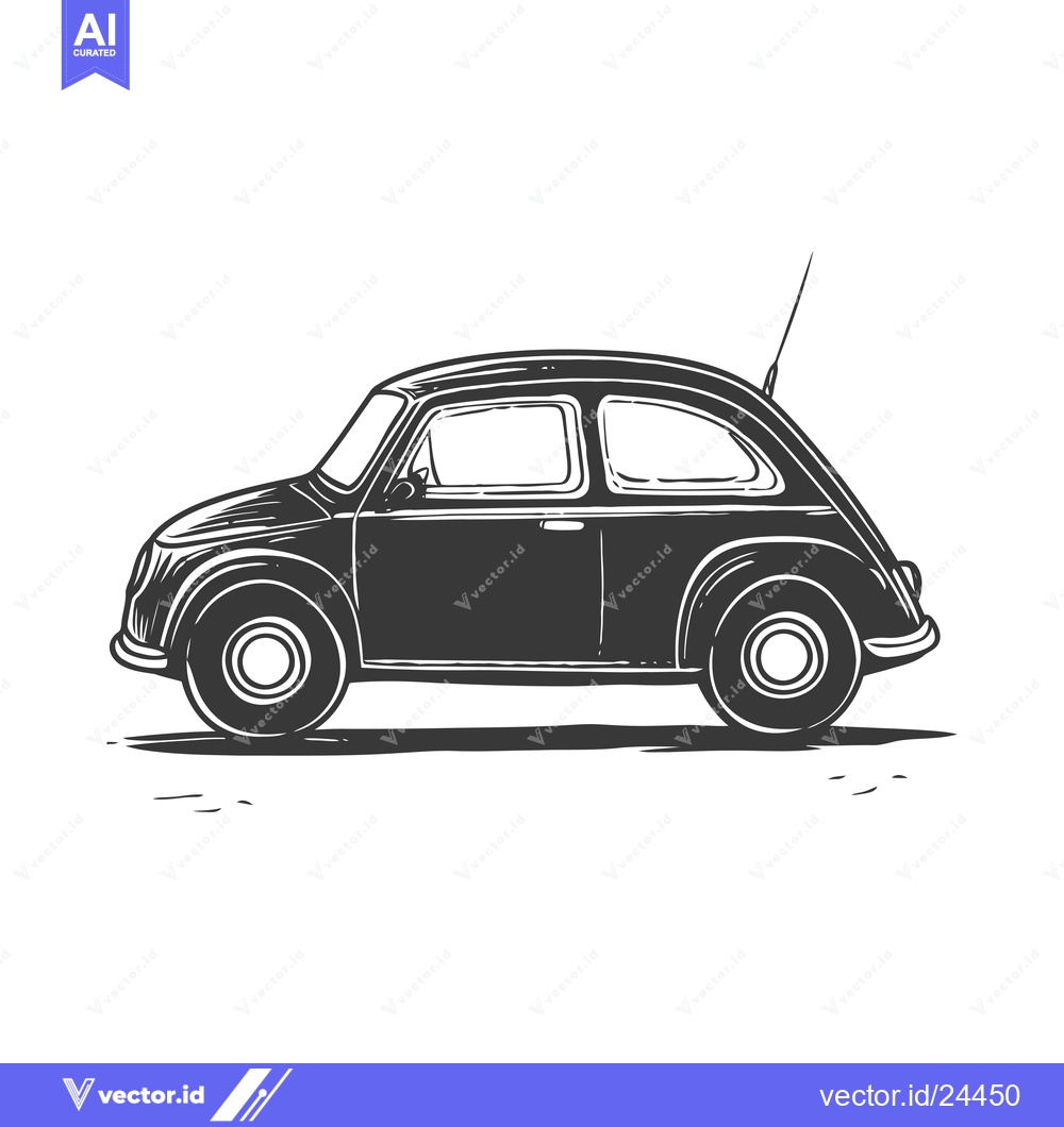 Premium Vector dari Black and white illustration of a vintage car with an antenna